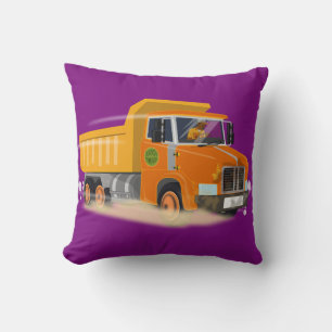 Gele Dump Truck Cartoon voor kinderen Kussen
