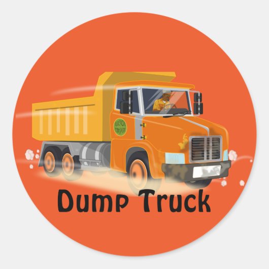 Gele Dump Truck Cartoon voor kinderen Ronde Sticker (Voorkant)