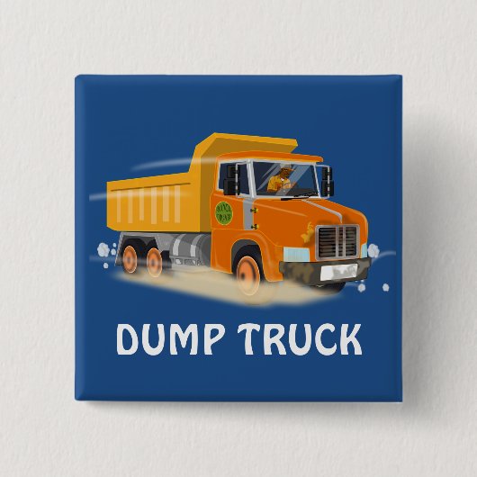 Gele Dump Truck Cartoon voor kinderen Vierkante Button 5,1 Cm (Voorkant)