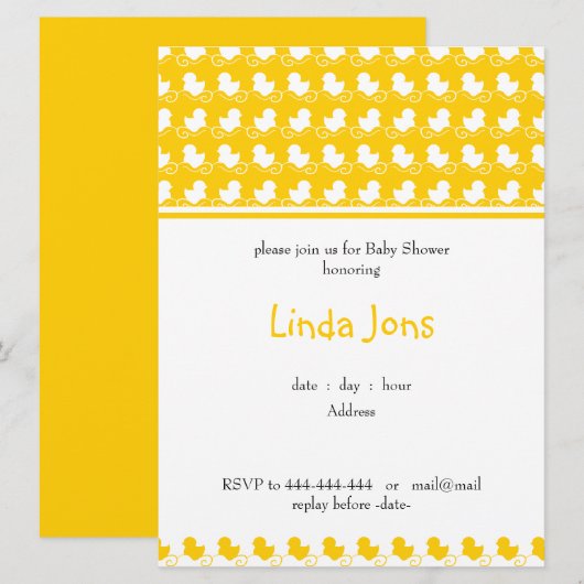gele eend baby shower uitnodiging (Voorkant / Achterkant)