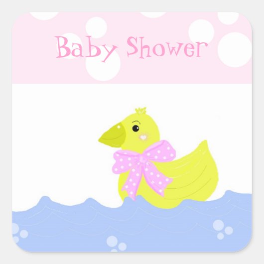 Gele Eend Baby Shower Vierkante Sticker (Voorkant)