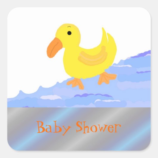 Gele Eend Baby Shower Vierkante Sticker (Voorkant)