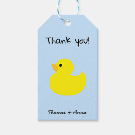 Gele Eend Bedankt, Blauwe Kleur Gift Tags Cadeaulabel