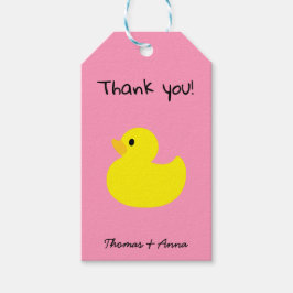 Gele Eend Bedankt, Roze Kleur Cadeaubijslagen Cadeaulabel