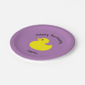 Gele Eend Gelukkige Verjaardag Violet Kleur Papieren Bordje (Gekanteld)