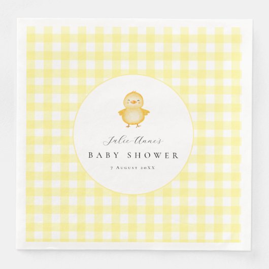 Gele Eend Gingham Baby Shower Papieren Servetten (Voorkant)