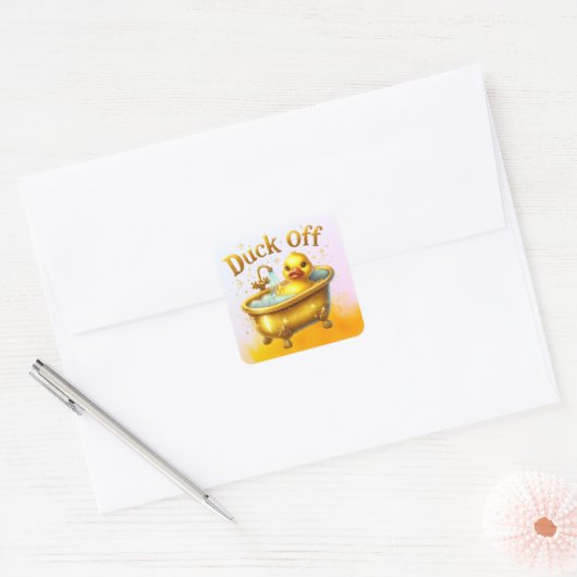 Gele eend in bad vierkante sticker (Envelop)