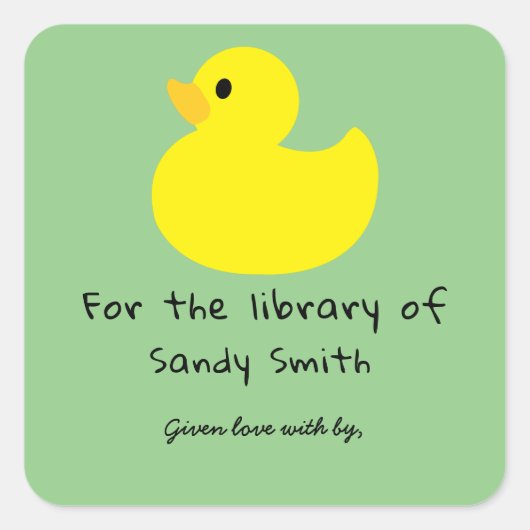 Gele eend - voor de bibliotheek van vierkante sticker (Voorkant)