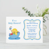 Gele eenden, blauw Baby shower Kaart (Staand voorkant)