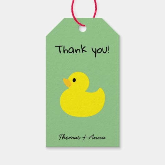 Gele eenden Dank u, Groene (Sage) Kleur Cadeaulabel (Voorkant)