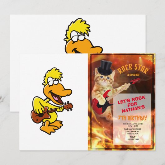 Gele eenden die gitaar spelen | Achterkleur kiezen Kaart (Voorkant / Achterkant)