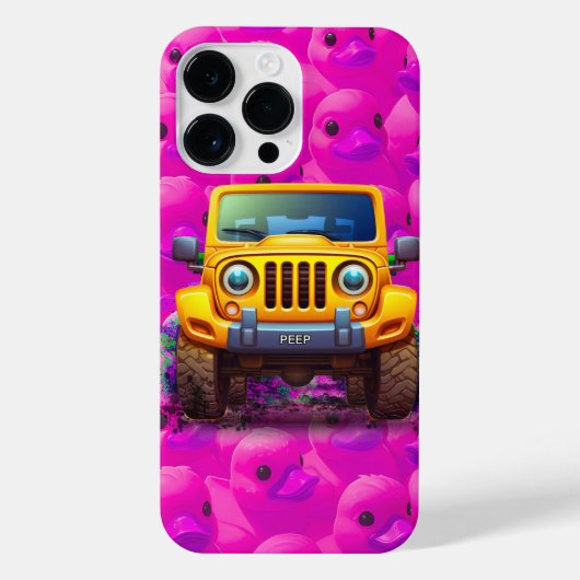 Gele Eenden met een Blauwe 4x4 Vrachtwagen iPhone Hoesje (Achterkant)