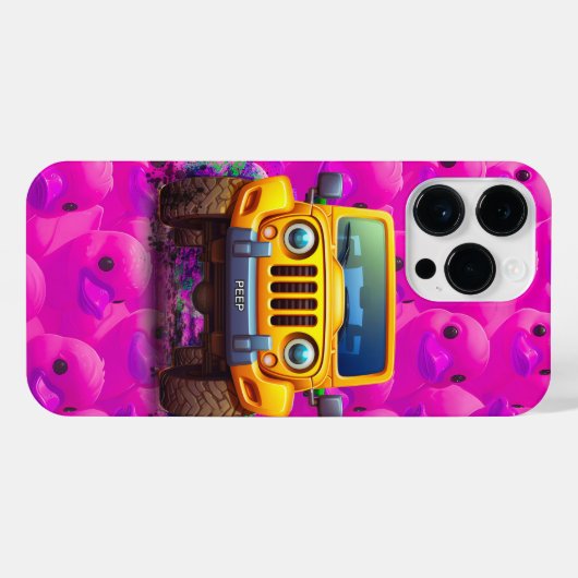 Gele Eenden met een Blauwe 4x4 Vrachtwagen iPhone Hoesje (Achterkant horizontaal)