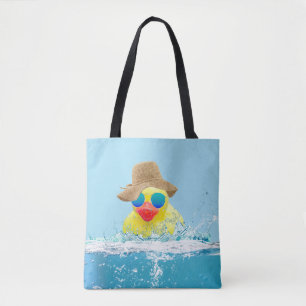 Gele eenden met zonnebril in water tote bag