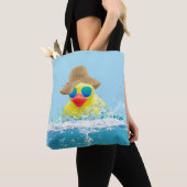 Gele eenden met zonnebril in water tote bag (Dichtbij)