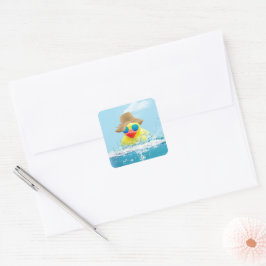 Gele eenden met zonnebril in water vierkante sticker