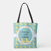 Gele eenden op Blauwgroen oma van Twins Bag Tote Bag (Achterkant)