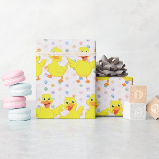 Gele eenden op Polka Dots Cadeaupapier (Baby Shower)