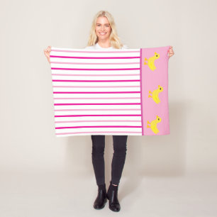 Gele Eenden Pastel Helder Roze Witte Strepen Fleece Deken