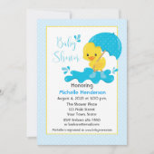 Gele eenden, Umbrella, Baby shower van blauwe poks Kaart (Voorkant)