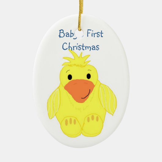 Gele Eendje Baby's Eerste Kerstmis Keramisch Ornament (Voorkant)