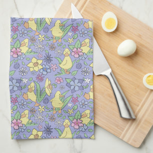 Gele eendjes Kleurrijke bloemen Paarse lente Theedoek