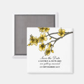 Gele Eenvoudige Cherry Blossom Save the Date Magne Magneet (Voorkant / Achterkant)