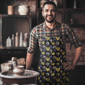 Gele eigenaar schort