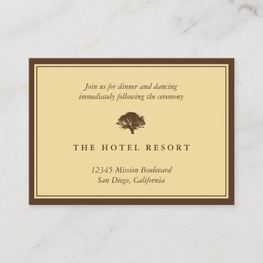 Gele eiken boom bruiloft receptie behuizing kaarte informatiekaartje (Voorkant)