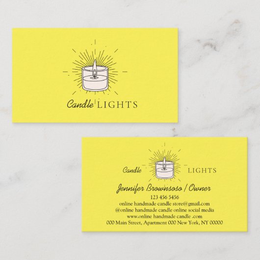 Gele Elegante Soja Handgemaakte Kaars Visitekaartje (Voorkant / Achterkant)