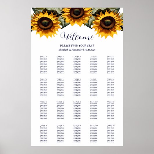 Gele elegante zonnebloemen bruiloft zithoek grafie poster (Voorkant)