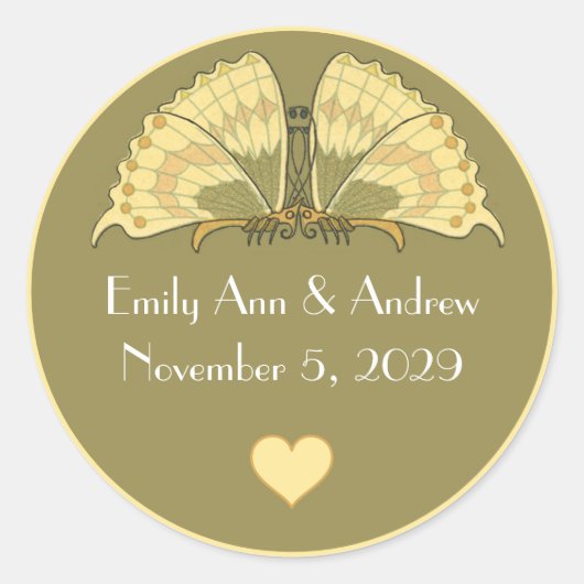 Gele elegantie Art Deco Butterfly Ronde Sticker (Voorkant)