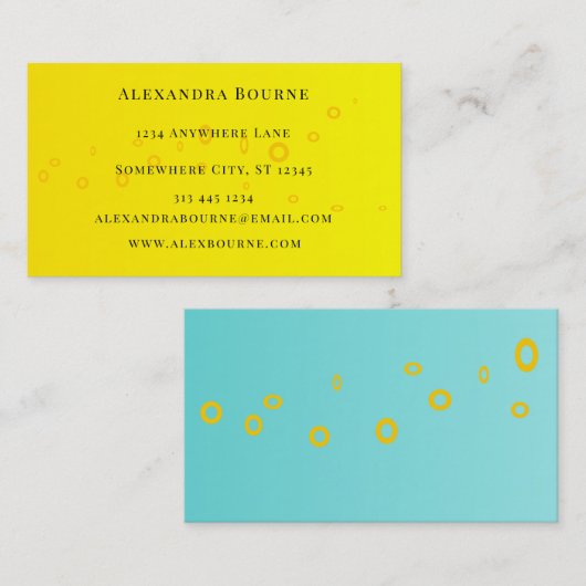 Gele Elegantie & Blauwe Verf Splat Visitekaartje (Voorkant / Achterkant)