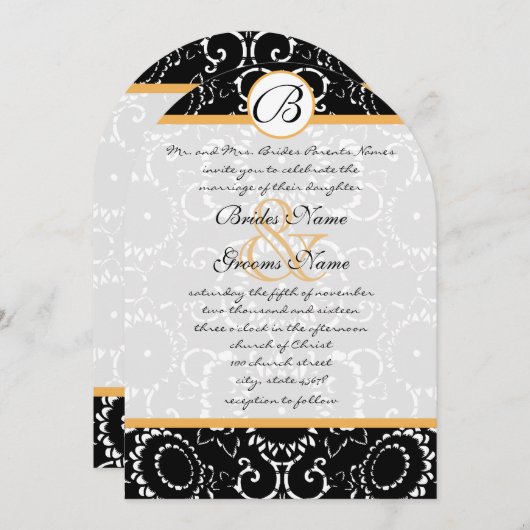 Gele Elegantie Zwart Zonnebloemen Bruiloft Kaart (Voorkant / Achterkant)