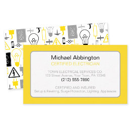 Gele elektrische elektricien visitekaartje