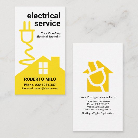 Gele elektrische voeding voor thuisgebruik visitekaartje (Voorkant / Achterkant)