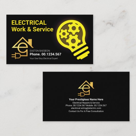 Gele elektronenbank met Letter-E-elektronica Visitekaartje (Voorkant / Achterkant)