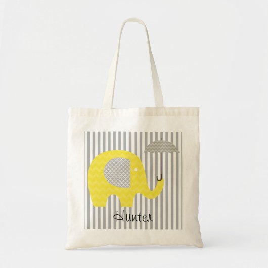Gele ellephant grijze streep Umbrella Aangepaste t Tote Bag (Voorkant)