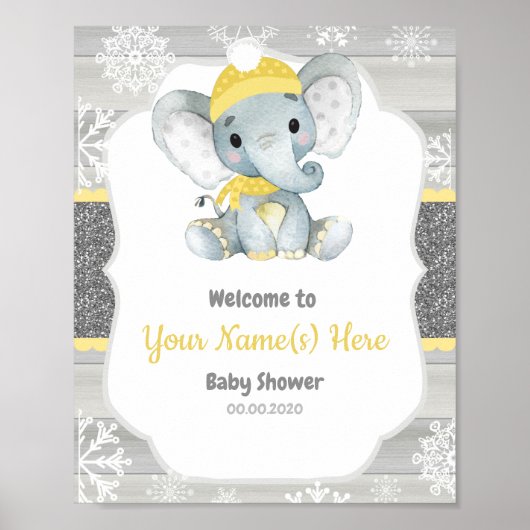 Gele ellephant Winter Welkomstteken Poster (Voorkant)