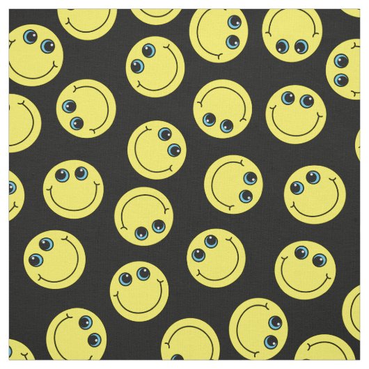 Gele Emoji Faces op zwart Stof (Swatch)