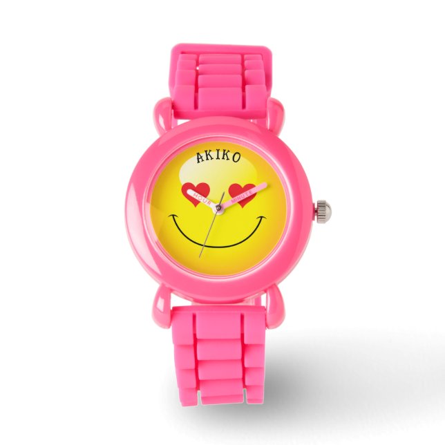 Gele Emoji Glimlachend Gezicht Decora Kei Horloge (Voorkant)