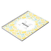 Gele emonen & Pastel Blue Flowers Monogram Naam Notitieboek (Linkerzijde)