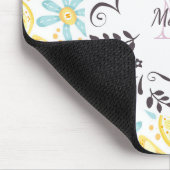 Gele emons & blauwe bloemen monogram & naam muismat (Hoek)