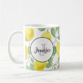 Gele emons met Groene Bladeren Patroonmonogram Koffiemok (Links)