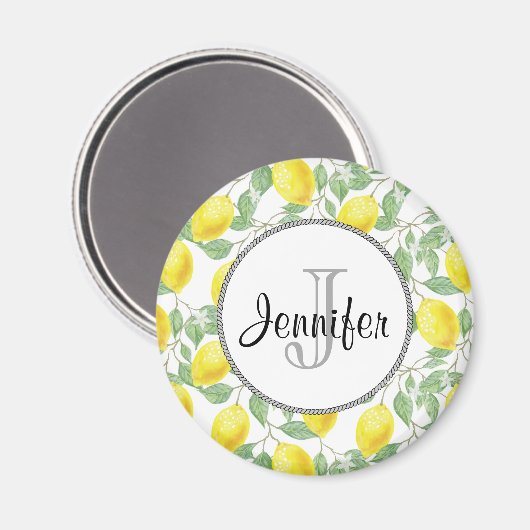 Gele emons met Groene Bladeren Patroonmonogram Magneet (Voorkant / Achterkant)