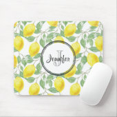 Gele emons met Groene Bladeren Patroonmonogram Muismat (Met muis)