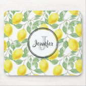 Gele emons met Groene Bladeren Patroonmonogram Muismat (Voorkant)