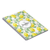 Gele emons met Groene Bladeren Patroonmonogram Notitieboek (Rechterzijde)