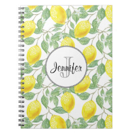 Gele emons met Groene Bladeren Patroonmonogram Notitieboek