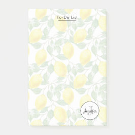 Gele emons met Groene Bladeren Patroonmonogram Post-it® Notes